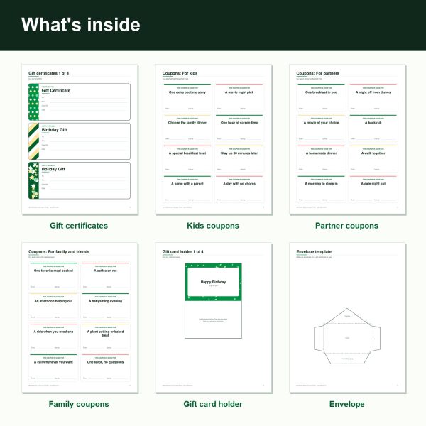 Printable gift certificate and coupon pack inside