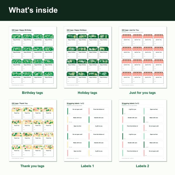 Printable gift tags and wrapping labels inside