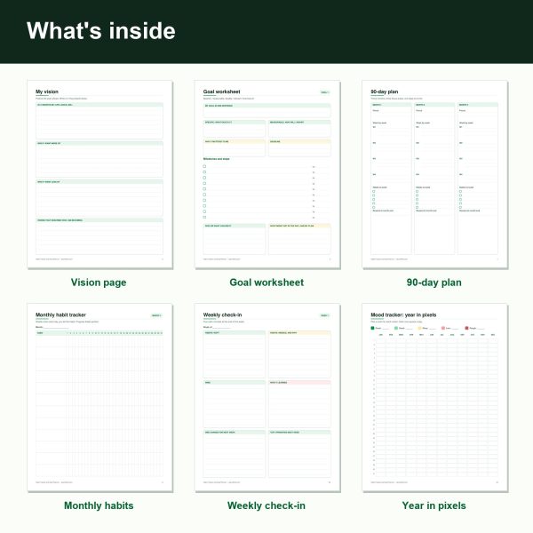Habit tracker and goal planner printable pages (inside)