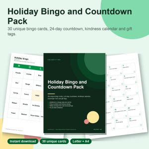 Holiday bingo and countdown pack printable pages