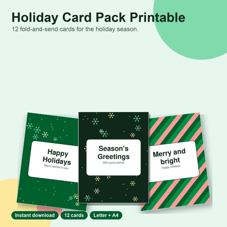 Printable holiday card pack designs