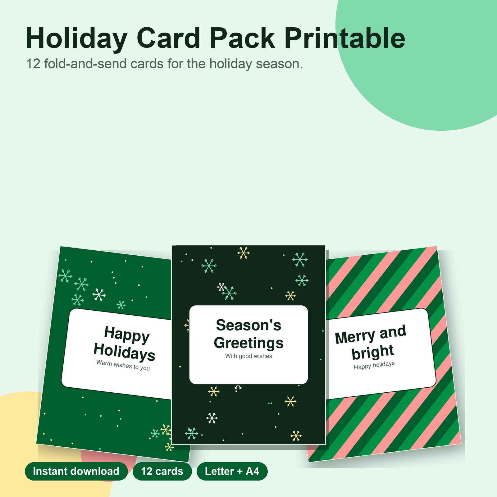 Printable holiday card pack designs