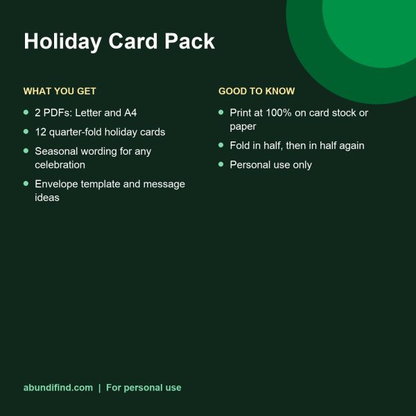 Printable holiday card pack designs details