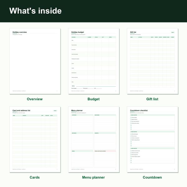 Holiday planner and gift budget printable pages (inside)