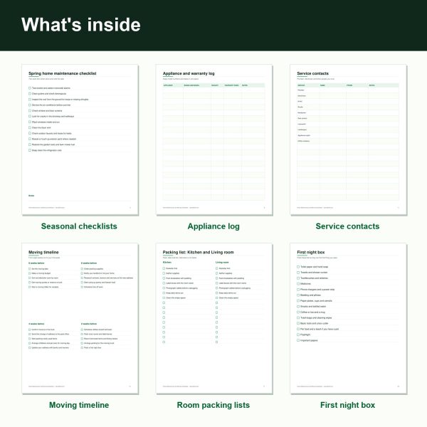 Home maintenance and moving checklists printable pages