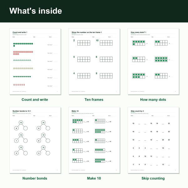 Number sense workbook 1 to 20 printable pages