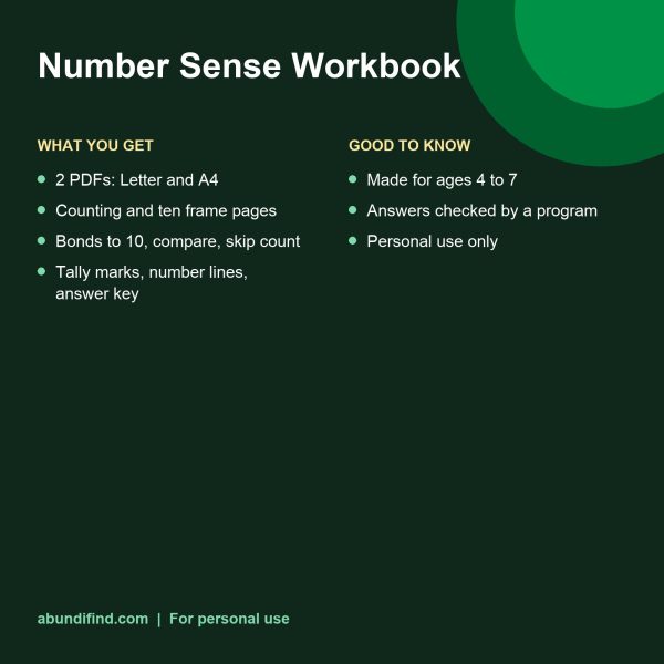 Number sense workbook 1 to 20 printable pages