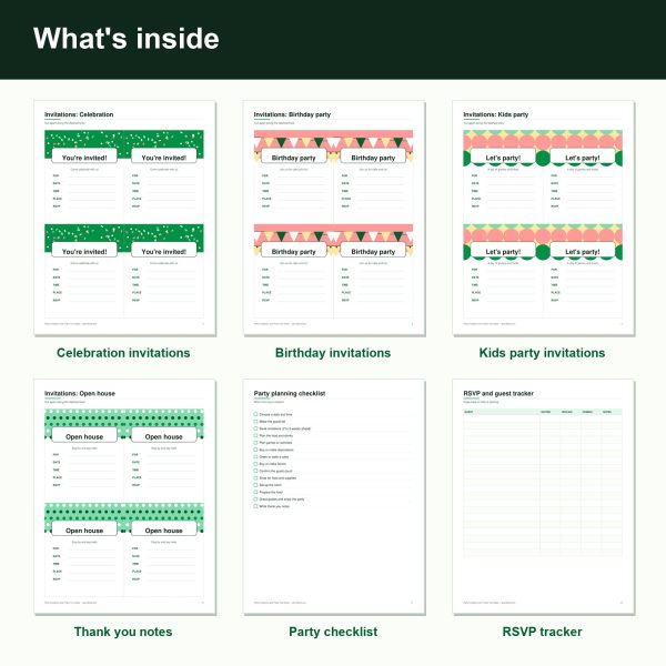 Printable party invitations and thank you notes inside