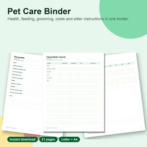 Pet care binder printable pages