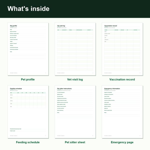 Pet care binder printable pages