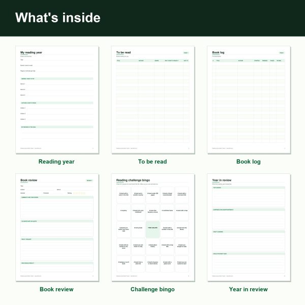 Reading log and book tracker printable pages (inside)