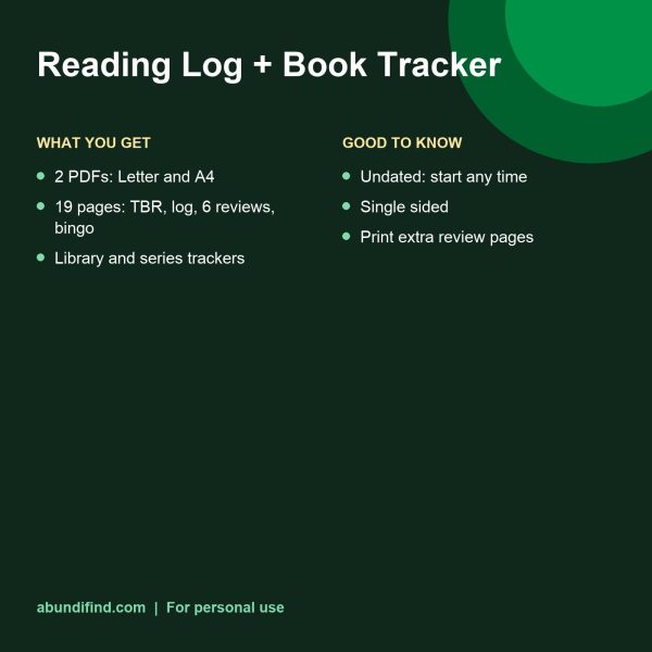 Reading log and book tracker printable pages (details)