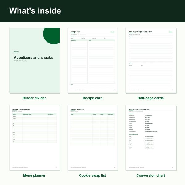 Holiday recipe cards and binder dividers printable inside