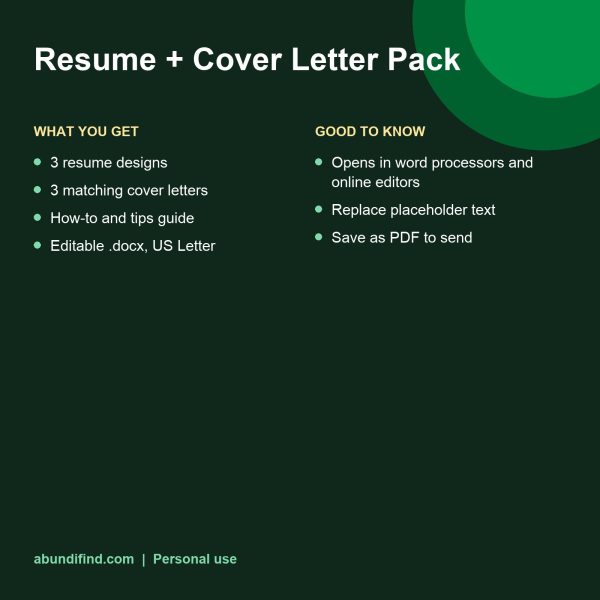 Three resume template designs: classic, modern and minimal (details)