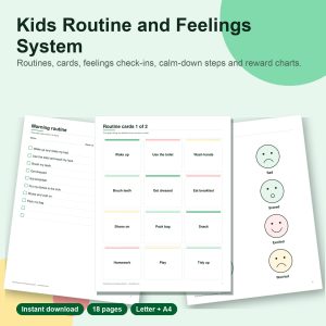 Kids routine and feelings system printable pages