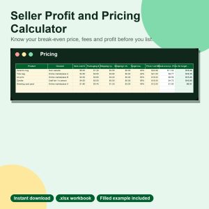 Seller profit and pricing calculator spreadsheet