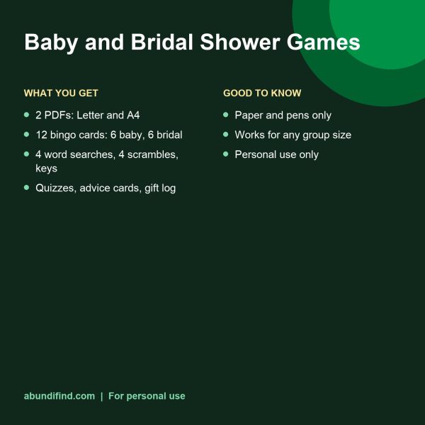 Baby and bridal shower games pack printable
