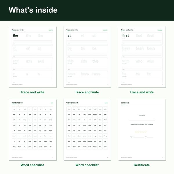 Sight words practice pack printable tracing pages (inside)