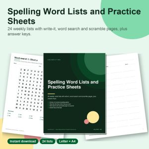 Spelling word lists and practice sheets printable pages