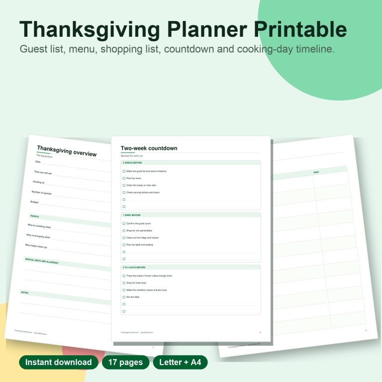 Thanksgiving planner printable pages