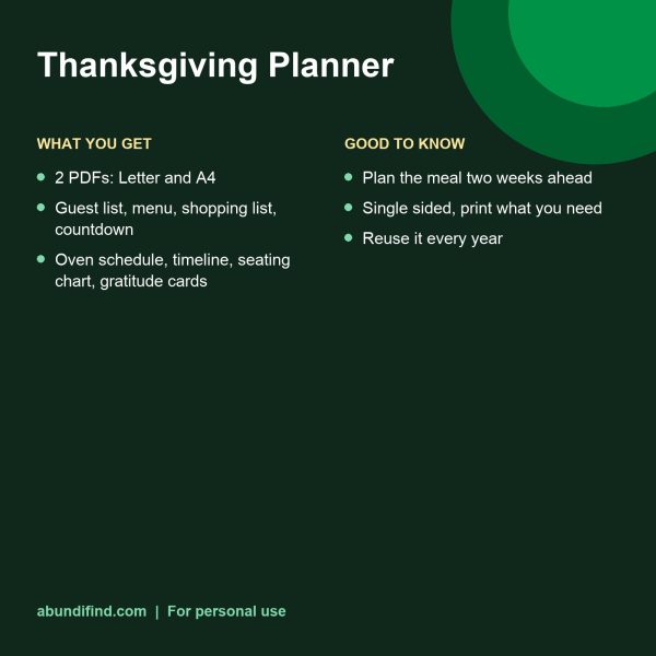 Thanksgiving planner printable pages details