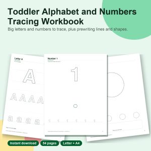 Toddler alphabet and numbers tracing workbook printable pages