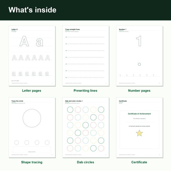 Toddler alphabet and numbers tracing workbook printable pages