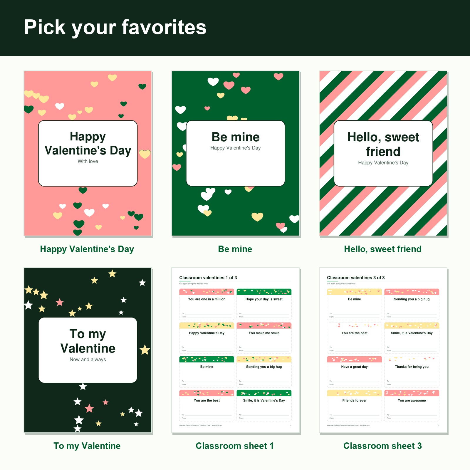 Printable Valentine cards and classroom valentines inside