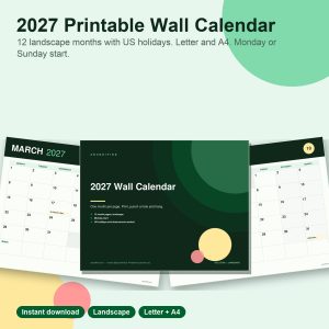 2027 printable wall calendar month pages