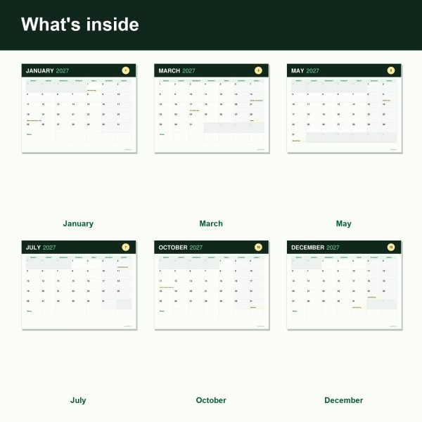 2027 printable wall calendar month pages (inside)