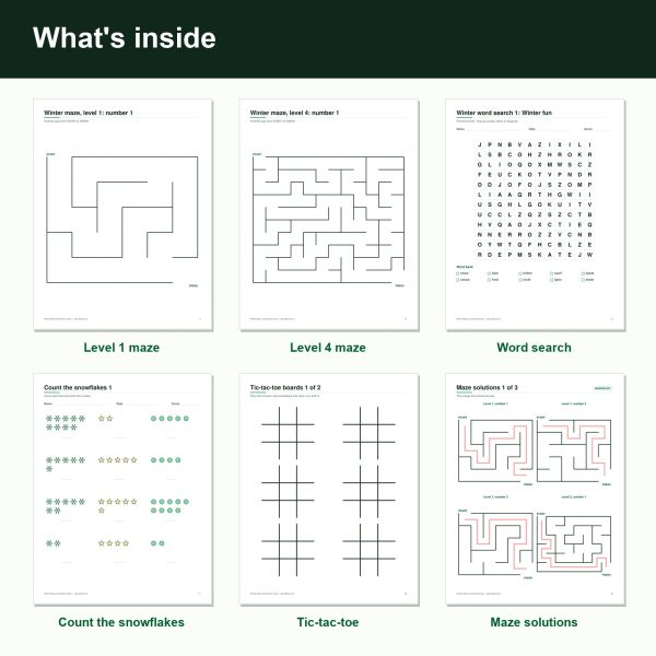 Winter maze and activity pack printable pages