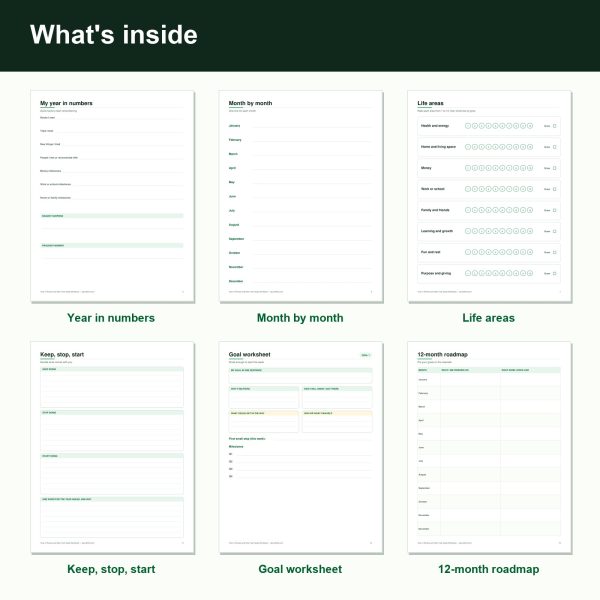 Year in review and new year goals workbook printable pages inside