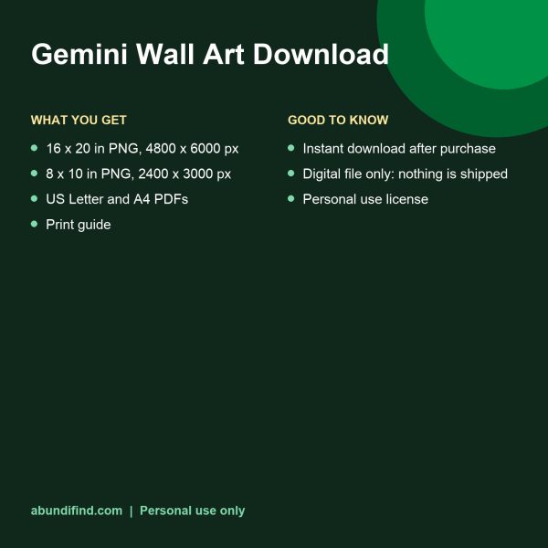 Gemini zodiac wall art in navy and gold, framed print (details)