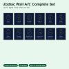 Twelve zodiac wall art prints in navy and gold
