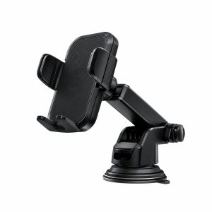Black adjustable car phone holder with suction base