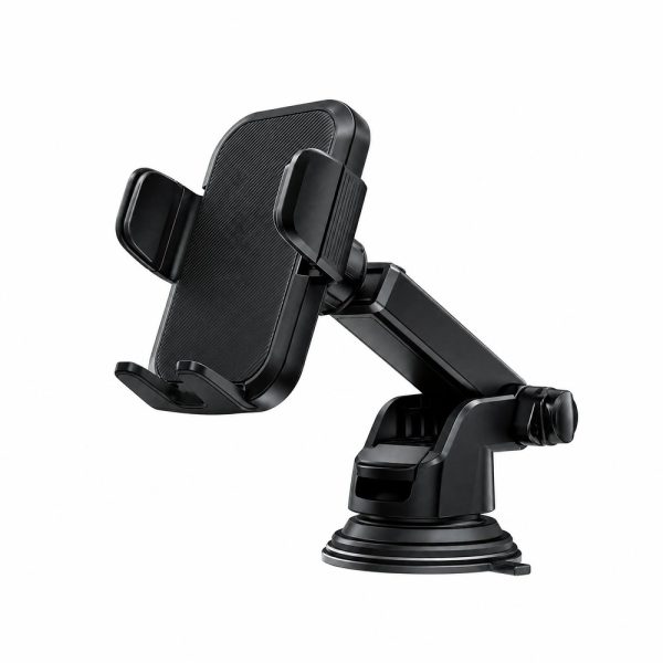Black adjustable car phone holder with suction base