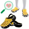 Cow print western clog with a yellow upper, black and white base options