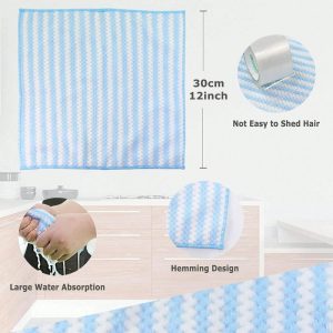 Soft dish towel with size diagram showing about 12 inches square