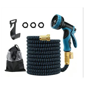 Expandable garden hose, 25 ft, with spray nozzle, hook and storage bag