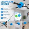 Blue microfiber duster cleaning a ceiling fan