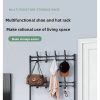 Five-tier black shoe and hat rack with coat hooks