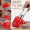 Corer removing the seeds from a red pepper in three steps