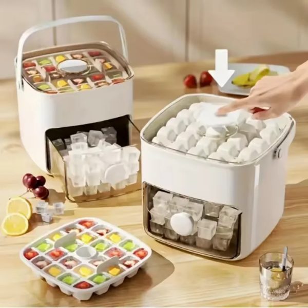 Two-layer ice cube tray with lid and storage bin