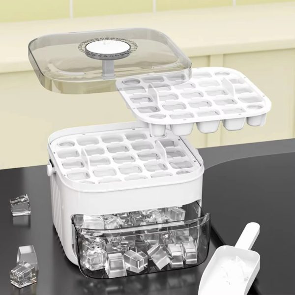 Two-layer ice cube tray with lid and storage bin